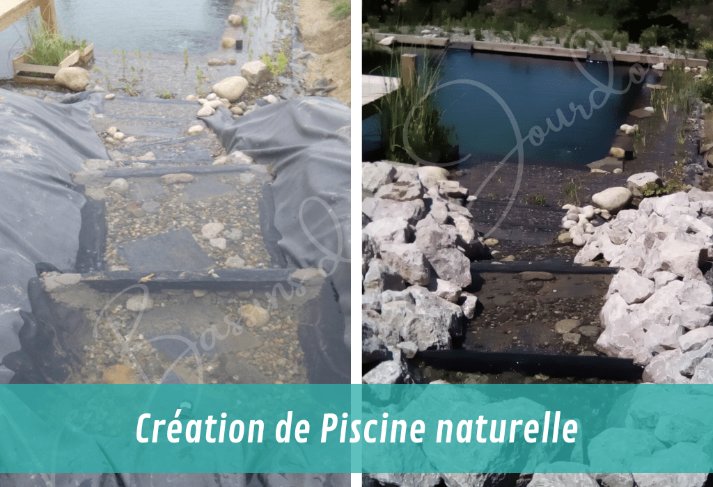 création de piscine naturelle avec réalisation d'un ruisseau